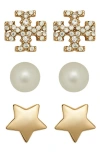 Tory Burch Kira Set Of 3 Stud Earrings In Gold