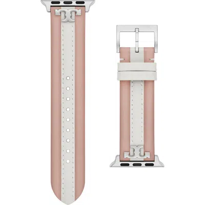 Tory Burch Kira Leather Apple Watch® Strap, 20mm In Blush/ivory