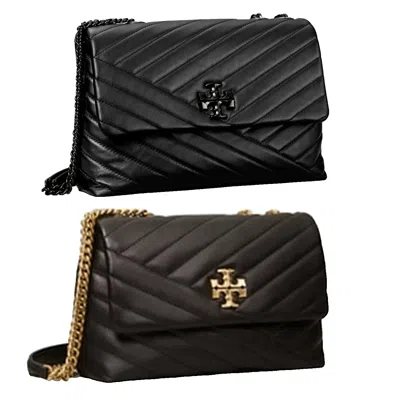Pre-owned Tory Burch Kira Small Chevron Convertible Shoulder Bag Black Or Gold Rrp £570