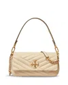 Tory Burch Quilted Logo-plaque Shoulder Bag In White