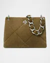 Tory Burch Kira Diamond Quilt Suede Small Convertible Bag Deep Olive In Green