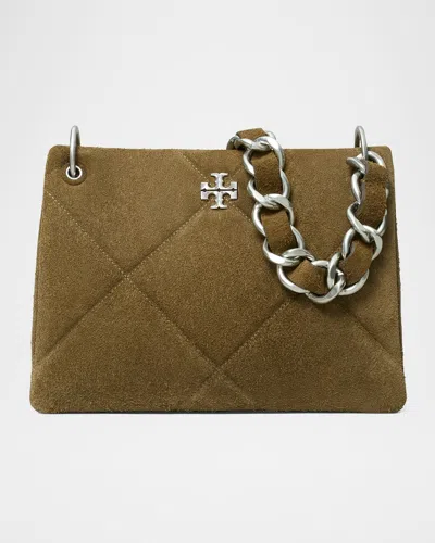 TORY BURCH KIRA SMALL DIAMOND-QUILTED SUEDE SHOULDER BAG