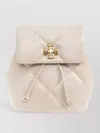 Tory Burch Kira Beige Backpack With Metallic Logo Plate On The Front In Quilted Leather Woman In Neutral