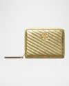 Tory Burch Small Kira Moto Quilt Metallic Zip-around Wallet In Gold