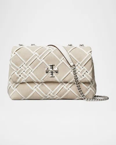 Tory Burch Kira Small Woven Canvas Convertible Shoulder Bag In Natural  Blanc