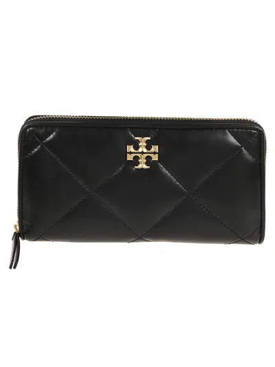 Tory Burch Kira Diamond Quilt Zip Continental Wallet In Black