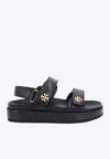 Tory Burch Kira Leather Dual-band Sport Sandals In Black