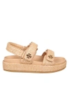 Tory Burch Raffia Kira Open Toe Textured Sole Sandals In Brown