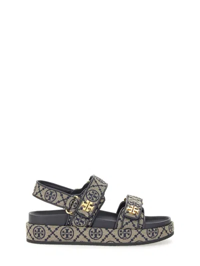 Tory Burch T Monogram Kira Jacquard Fabric Sandals In Blue