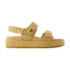 Tory Burch Raffia Kira Open Toe Textured Sole Sandals In Neutral