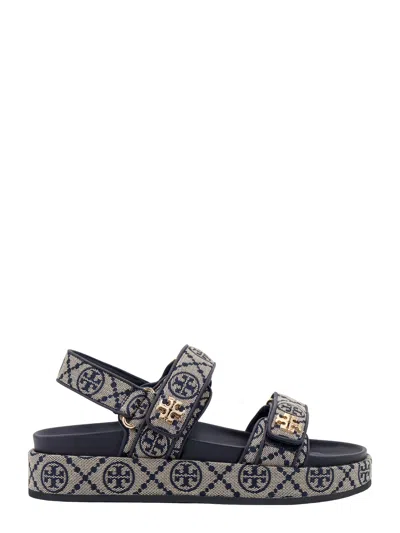 Tory Burch T Monogram Kira Jacquard Fabric Sandals In Blue