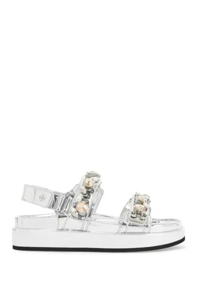 Tory Burch Kira Sports Sandals With Crystals In Silver