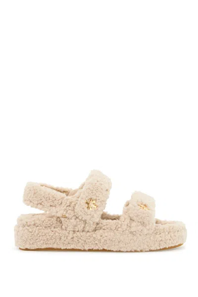 Tory Burch Kira Shearling Dual-band Sport Sandals In Beige