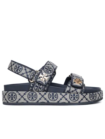 Tory Burch Kira Sporty Sandals In Navy Cotton Blend In White