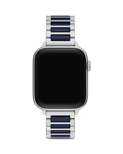 Tory Burch Kira Square Stainless Steel & Navy Silicone Band For Apple Watch, 38/40/41/42mm And 42/44/45/46/49mm In Black
