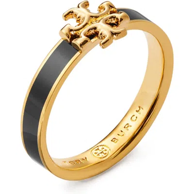 Tory Burch Kira Stackable Enamel Ring In Tory Gold/black