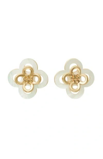 Tory Burch Kira Stacked Clover Stud Earrings In Gold