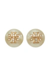 Tory Burch Kira Stacked-t Logo Faux Pearl Stud Earrings In Gold