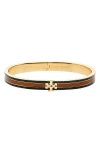 Tory Burch Kira Stripe Enamel Bangle In Brown