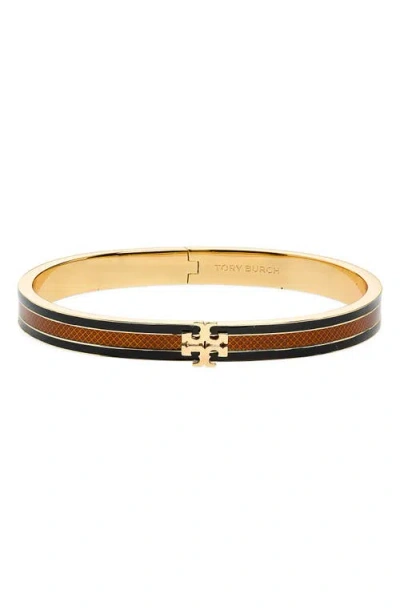 Tory Burch Kira Stripe Enamel Bangle In Brown