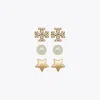 Tory Burch Kira Set Of 3 Stud Earrings In Tory Gold/crystal/pearl