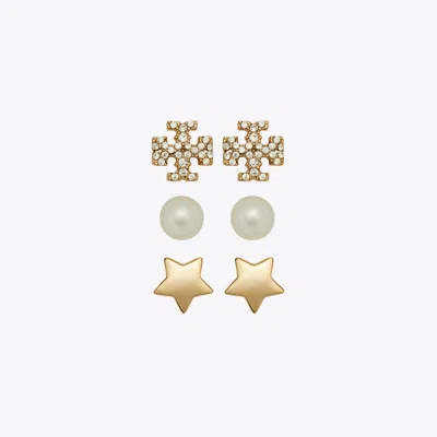 Tory Burch Kira Stud Earring Gift Set In Tory Gold/crystal/pearl