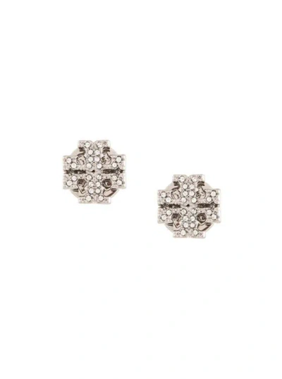 Tory Burch Kira Stud Earrings With Crystal Embellishment In Silver-tone Brass In Not Applicable