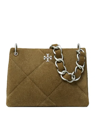 Tory Burch Kira Suede Diamond Quilted Hobo Bag In Green