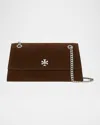 Tory Burch Turnlock Suede Shoulder Bag In Brown