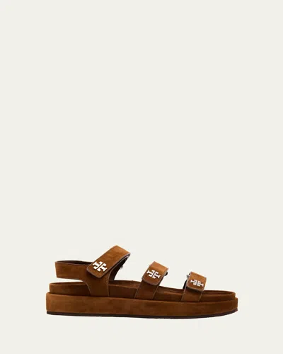 Tory Burch Kira Suede Sport Triple-strap Sandals In Brown
