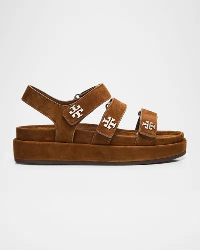 Tory Burch Kira Suede Sport Triple-strap Sandals In Brown