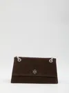 Tory Burch Turnlock Suede Shoulder Bag In Brown