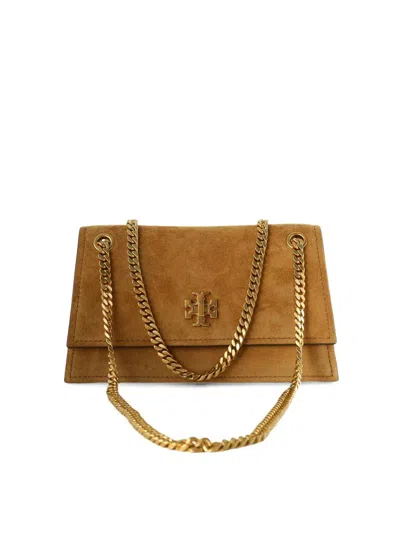 Tory Burch Kira Turnlock Suede Mini Bag In Brown