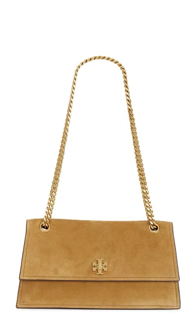 Tory Burch Kira Turnlock Suede Shoulder Bag In Toffee