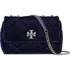 Tory Burch Kira Velvet Quilted Convertible Shoulder Bag In Blue