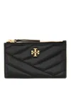 Tory Burch Black Diamond-quilted Card Holder With Double T Logo Plaque On The Front