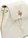 Tory Burch 'kira' White Backpack With Metallic Logo Plate On The Front