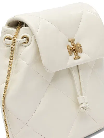 Tory Burch 'kira' White Backpack With Metallic Logo Plate On The Front