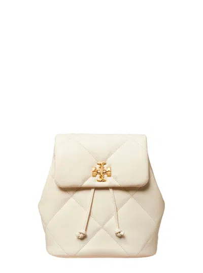 Tory Burch Kira White Backpack With Metallic Logo Plate On The Front In Quilted Leather Woman