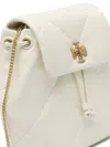Tory Burch 'kira' White Backpack With Metallic Logo Plate On The Front In Quilted Leather Woman