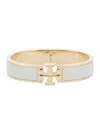 Tory Burch Kira White Bracelet With Logo Plaque Closure In 18k Gold-plleated Brass Blend Woman In White