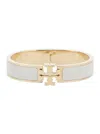 Tory Burch Kira White Bracelet With Logo Plaque Closure In 18k Gold-plleated Brass Blend Woman In White