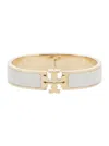 Tory Burch Kira White Bracelet With Logo Plaque Closure In 18k Gold-plleated Brass Blend Woman In White