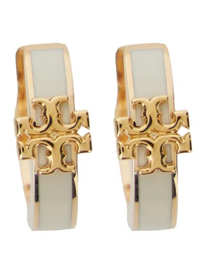 Tory Burch Kira White Earings With Double T Motif In Brass Woman