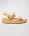 Tory Burch Raffia Kira Open Toe Textured Sole Sandals In Natural Raffia