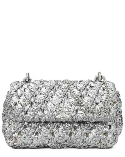 Tory Burch Kira Woven Mini Flap Bag Crossbody Bag In Silver