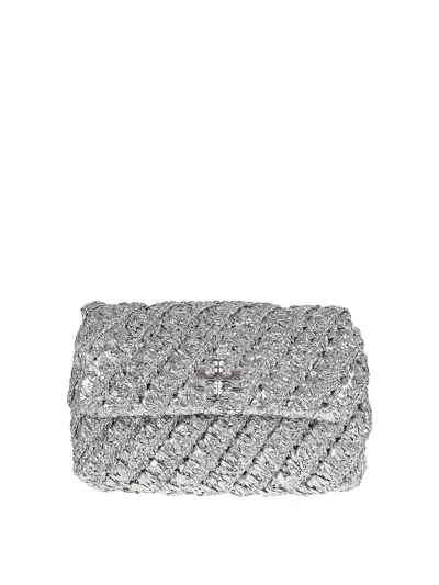 Tory Burch Kira Woven Small Convertible Shoulder Bag In Silver