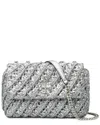 Tory Burch Kira Metallic Chevron Convertible Shoulder Bag In Silver