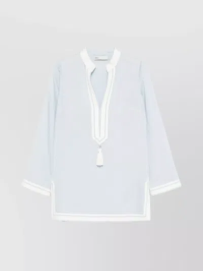 Tory Burch Knee Length Dress Contrast Trim In White