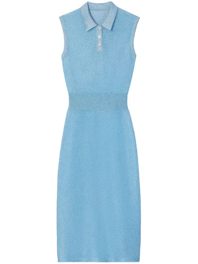 Tory Burch Knitted Polo Midi Dress In Blue